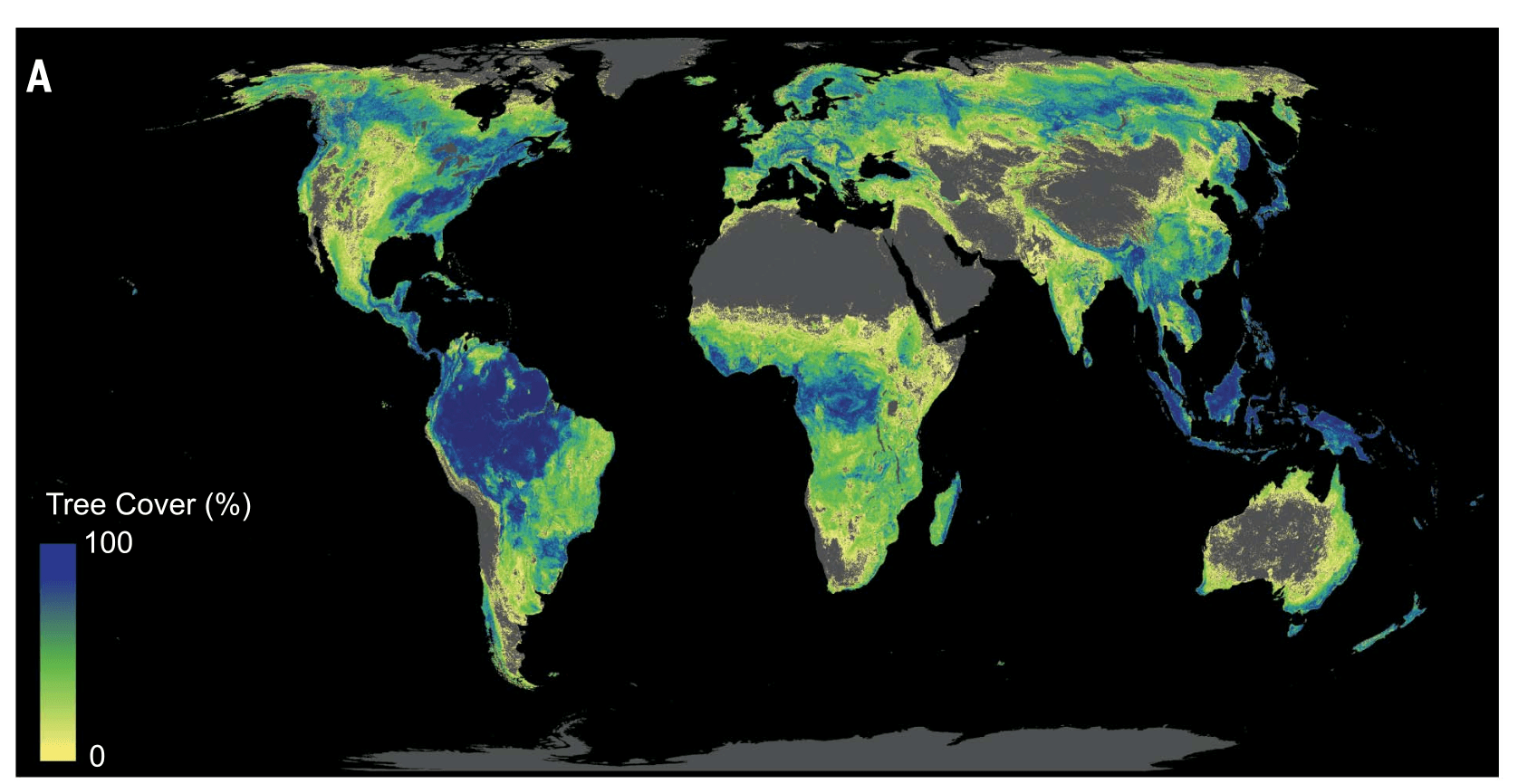 Map from a study published in Science: “The global tree restoration potential”